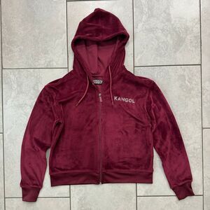 Kangol Women Velour Crystal Full Zip Hoody Size M Maroon